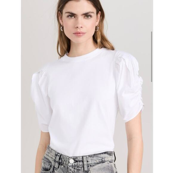 NWOT Women’s FRAME Denim Pleated Puff Sleeve Tee in White SZ S - Picture 1 of 8